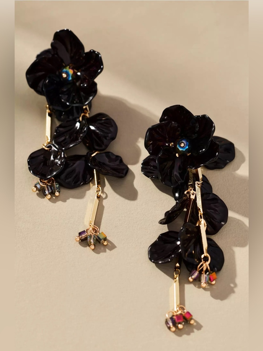 Last One! NWT Anthropologie Floral Drop Earrings Black